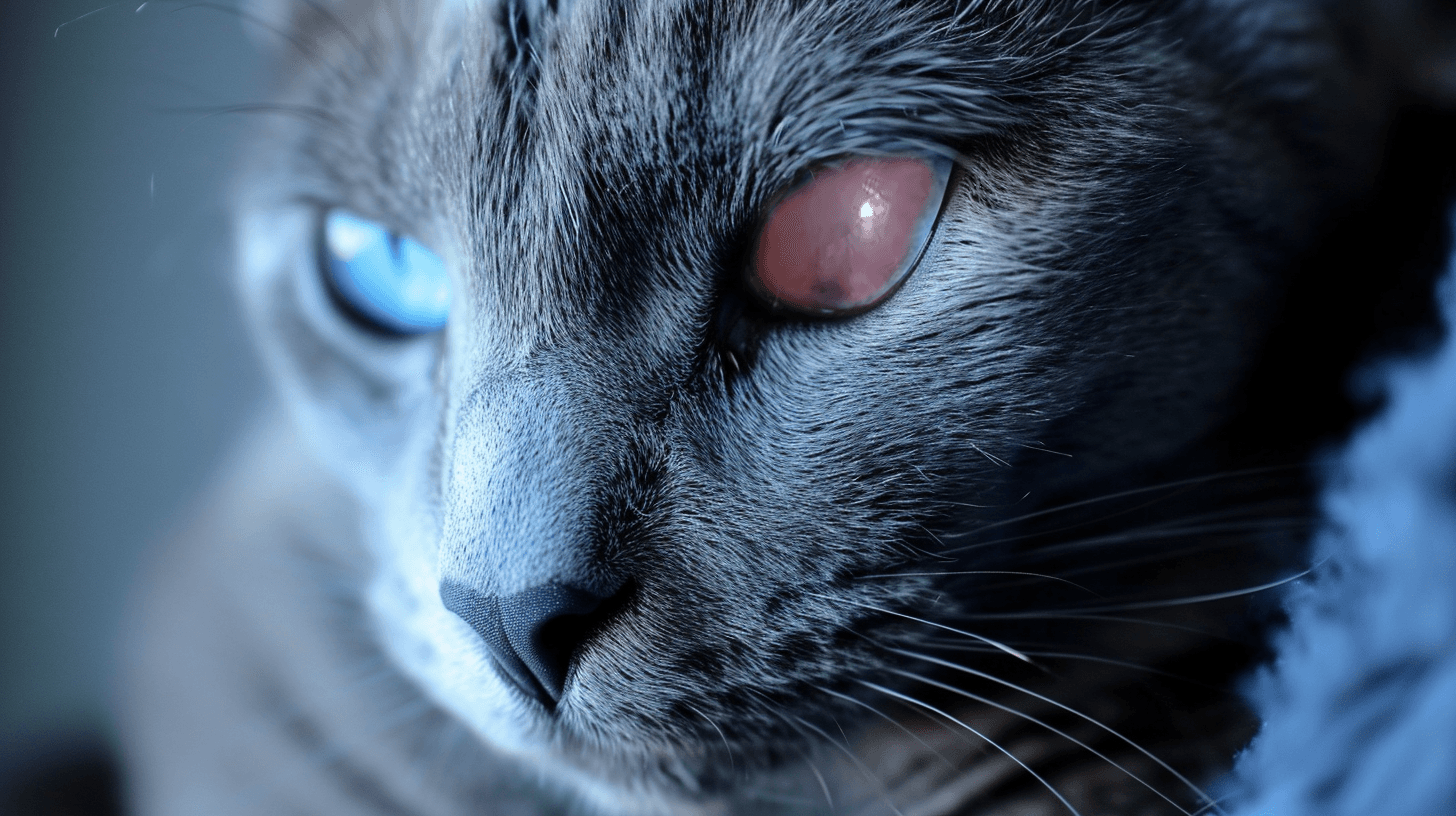 Close-up of a cat's eye showing uveitis